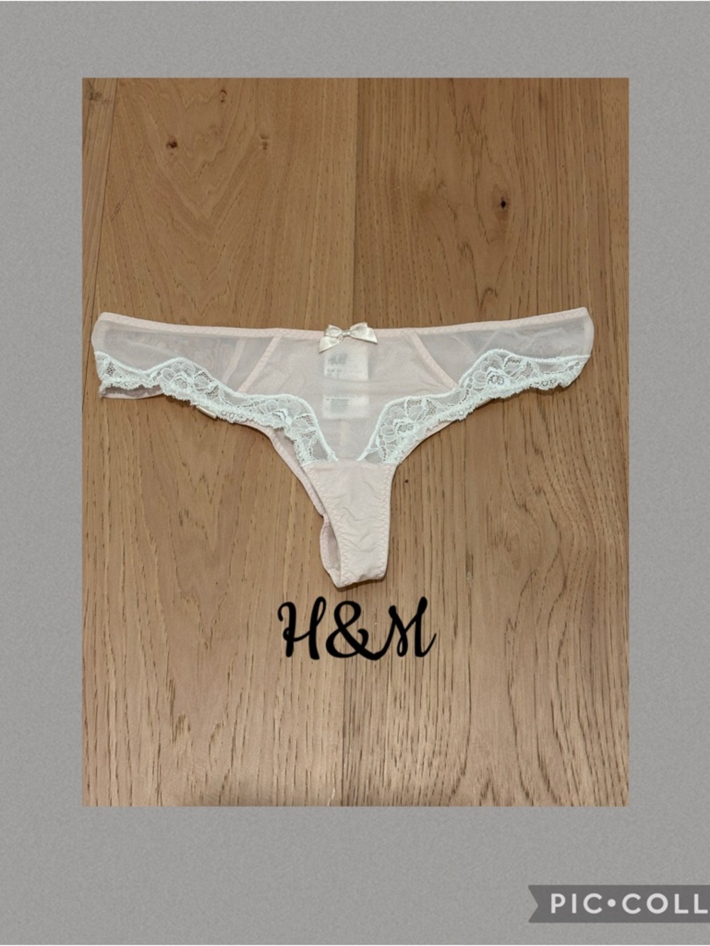 H&M Women's Lace-Trim Sheer Thong - Cream and Blush size 8